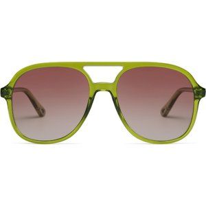 Women Clear Dark Green Gradient Pink Square Oversized Retro Polarized Sunglasses